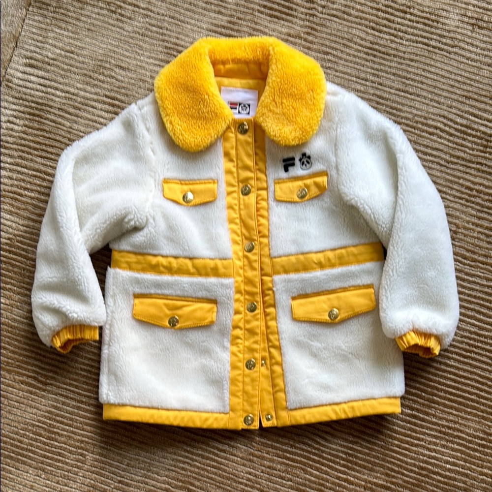 Mini Rodini White and Yellow Fleece Jacket Brand New One of a kind Size 110/4-5y